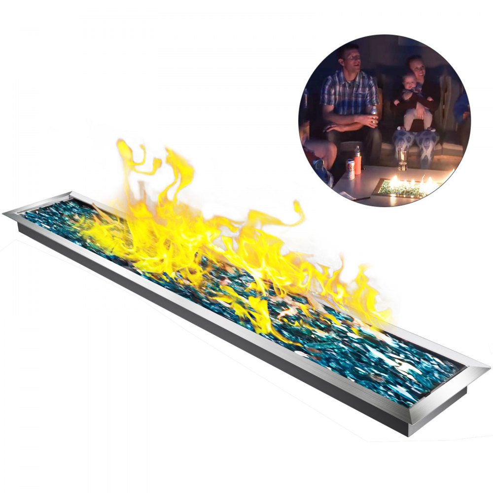 VEVOR Pozzo del Fuoco Bruciatore a Gas in Acciaio Inox 124 x 20 cm, Pozzo del Fuoco Rettangolare da Tavolo Uso Esterno Interno per Festa Eventi BBQ Campeggio, Pozzo del Fuoco da Giardino Cortile BBQ