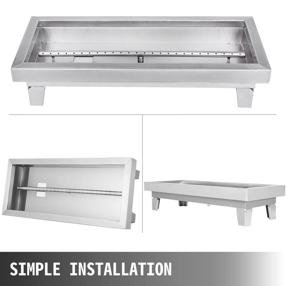 VEVOR  60 x 25  x 5 cm Braciere BBQ Braciere in Acciaio Inox 201, Braciere Fai da Te da Campeggio da Esterno, Pozzo di Fuoco da Tavolo,Funzionamento a Gas Propano Può Contenere Roccia 9,07 kg