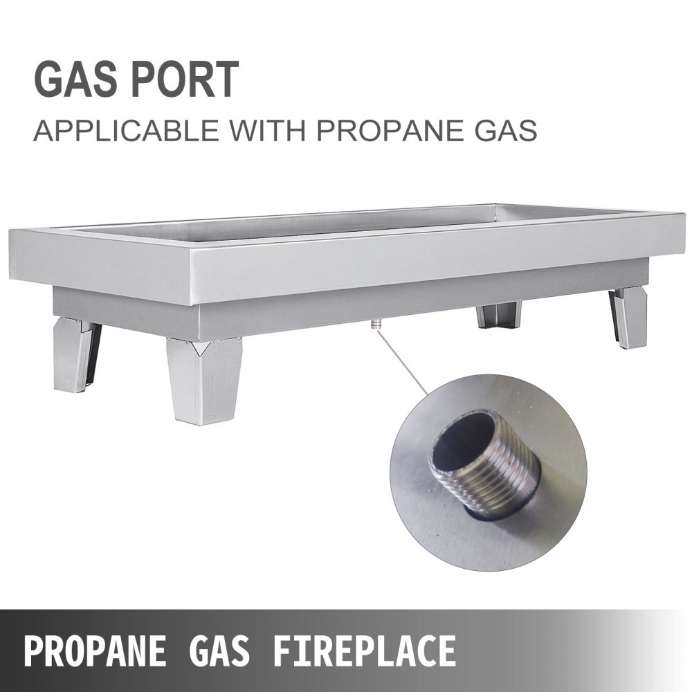 VEVOR  60 x 25  x 5 cm Braciere BBQ Braciere in Acciaio Inox 201, Braciere Fai da Te da Campeggio da Esterno, Pozzo di Fuoco da Tavolo,Funzionamento a Gas Propano Può Contenere Roccia 9,07 kg