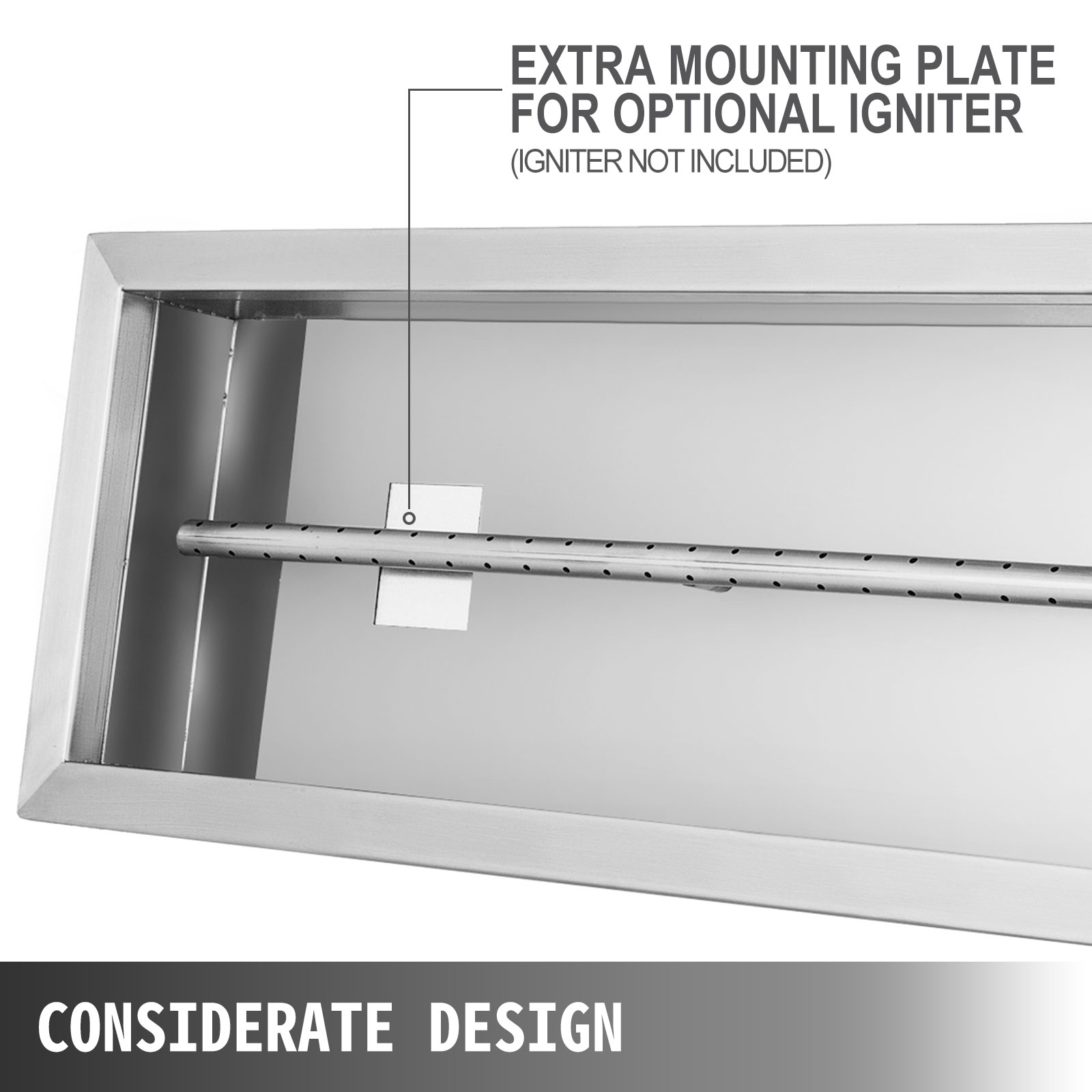 VEVOR  60 x 25  x 5 cm Braciere BBQ Braciere in Acciaio Inox 201, Braciere Fai da Te da Campeggio da Esterno, Pozzo di Fuoco da Tavolo,Funzionamento a Gas Propano Può Contenere Roccia 9,07 kg