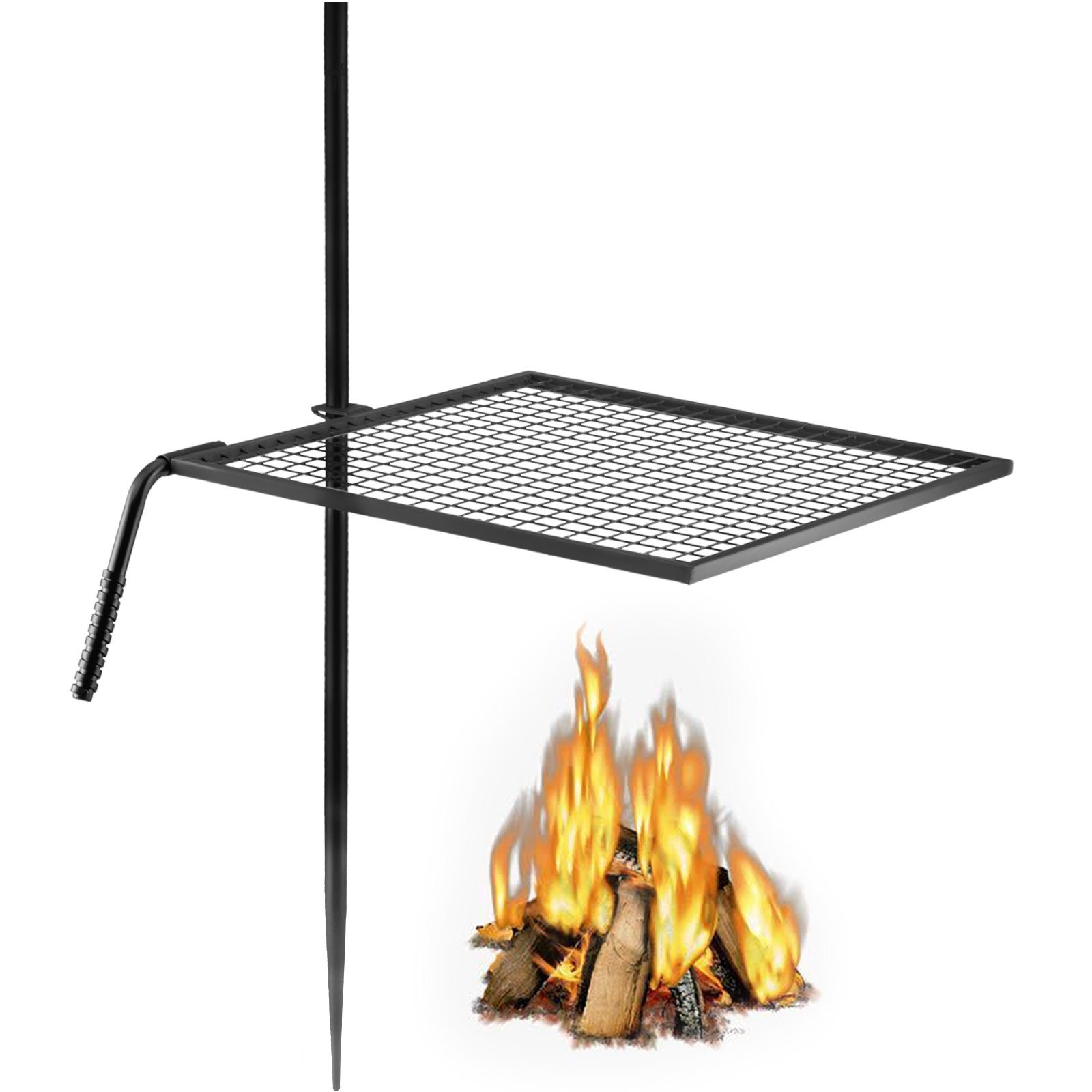 VEVOR Griglia Girevole per Barbecue da Campeggio Griglia a Fuoco per BBQ all'Aperto da Giardino Cortile Parco, Griglia BBQ in Acciaio con Palo 61 x 61 cm per Grigliare Carne Verdure Pesce da Campeggio