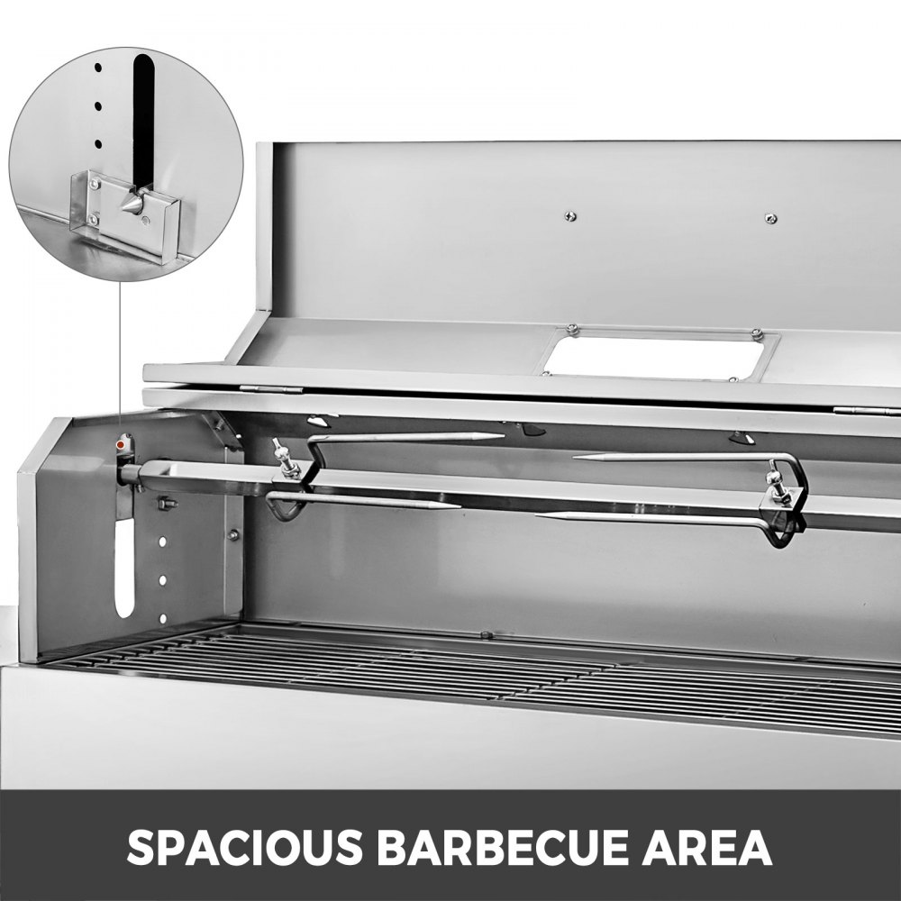 VEVOR BBQ Griglia a Carbone 25W Griglia per Barbecue a Carbone Pesante Acciaio inossidabile Rimovibile 45 pollici Dotata di Coperchio e Indicatore di Temperatura Portatile per Campeggio