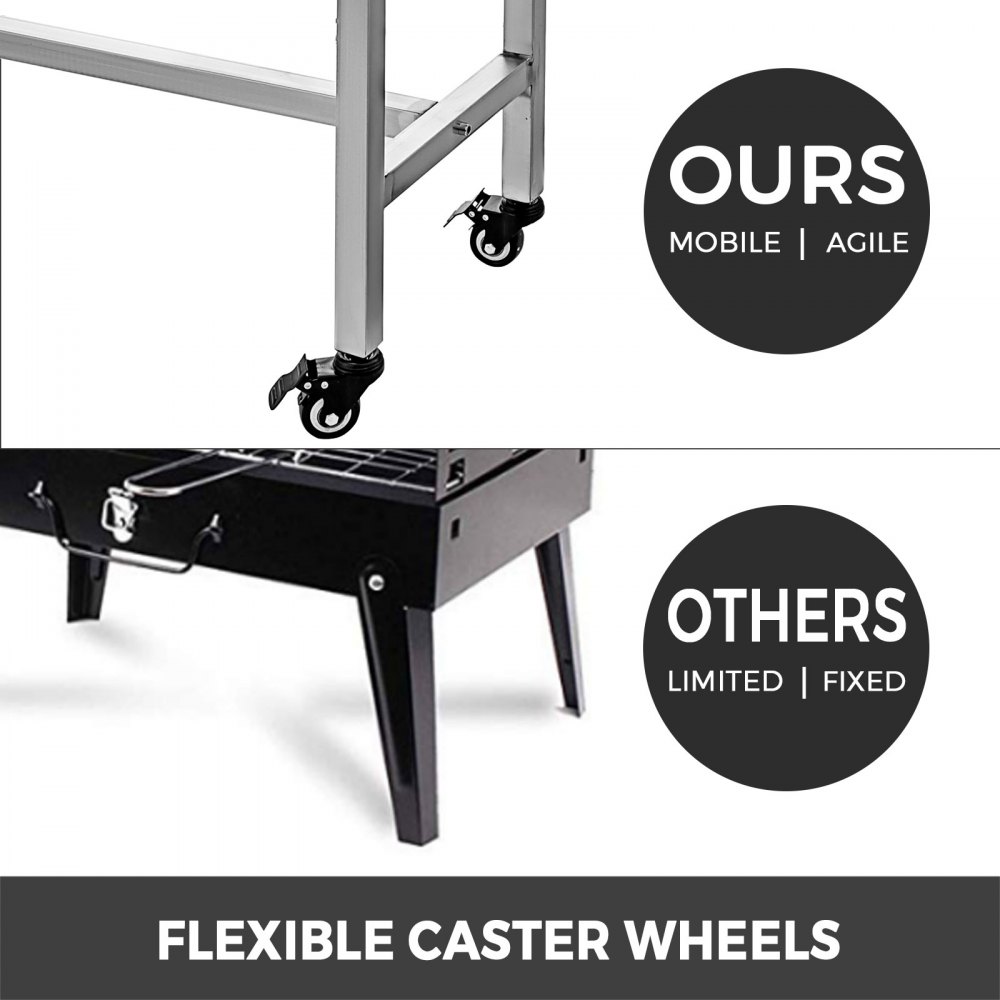 VEVOR BBQ Griglia a Carbone 25W Griglia per Barbecue a Carbone Pesante Acciaio inossidabile Rimovibile 45 pollici Dotata di Coperchio e Indicatore di Temperatura Portatile per Campeggio