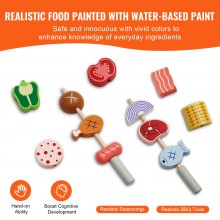 VEVOR Set da Gioco per Barbecue 26 Pezzi, Set da Gioco con Griglia in Legno con Fuoco Realistico al Carbonio, Accessorio da Cucina in Legno per Cibo Giocattolo, per Interni Esterni per Bambini, Regalo