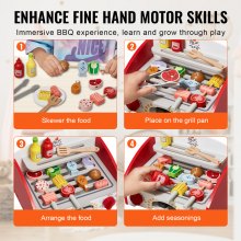 VEVOR Set da Gioco per Barbecue 26 Pezzi, Set da Gioco con Griglia in Legno con Fuoco Realistico al Carbonio, Accessorio da Cucina in Legno per Cibo Giocattolo, per Interni Esterni per Bambini, Regalo