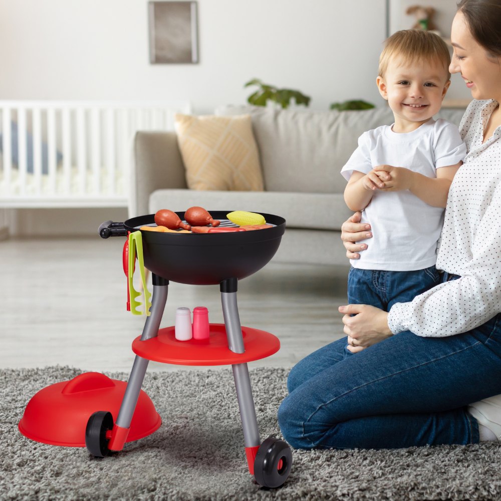 VEVOR Set da Gioco per Barbecue 43 x 37 x 59 cm Set di Griglia per Barbecue Giocattolo 28 Pezzi, con Suono Luce, Cibo Giocattolo per Barbecue per Bambini Ragazzi Ragazze 3-8 Anni Regalo di Compleanno
