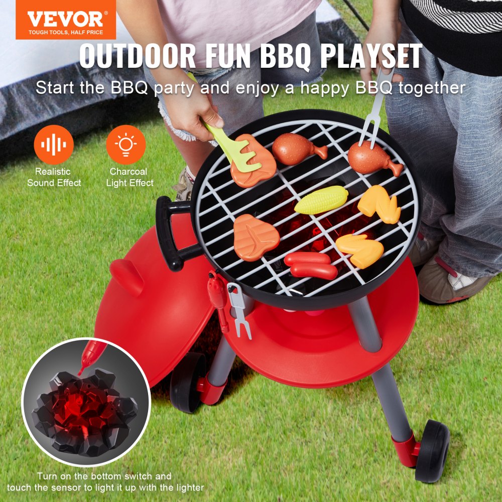 VEVOR 28-Piece Barbecue Playset, Children's Toy Kitchen Playset with Sound and Light, Playset for Little Chefs, Interactive Barbecue Game, Food Cooking Playset, Toy Barbecue for Toddlers, Boys and Girls Ages 3-5 Years, Birthday Gift
