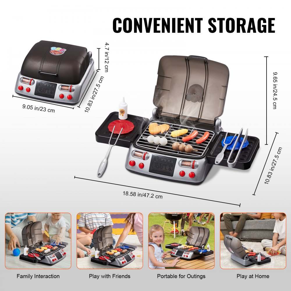 VEVOR Set di Giocattoli per Barbecue per Bambini, con Luce Suono di Fumo Finto, Set di Gioco Interattivo per Barbecue per Bambini Piccoli, Cibo Giocattolo, Accessori da Cucina, per Bambini di 3-8 Anni