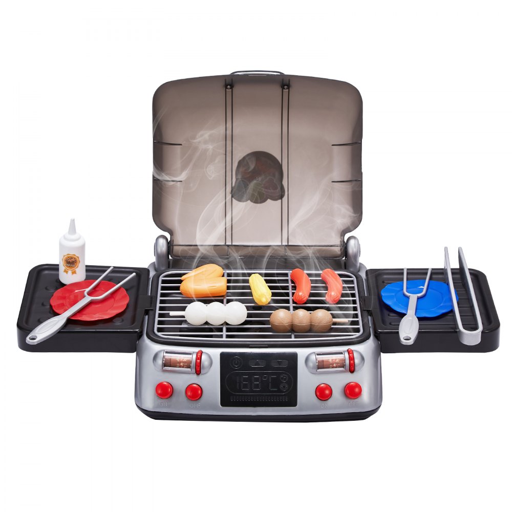 VEVOR Set di Giocattoli per Barbecue per Bambini, con Luce Suono di Fumo Finto, Set di Gioco Interattivo per Barbecue per Bambini Piccoli, Cibo Giocattolo, Accessori da Cucina, per Bambini di 3-8 Anni