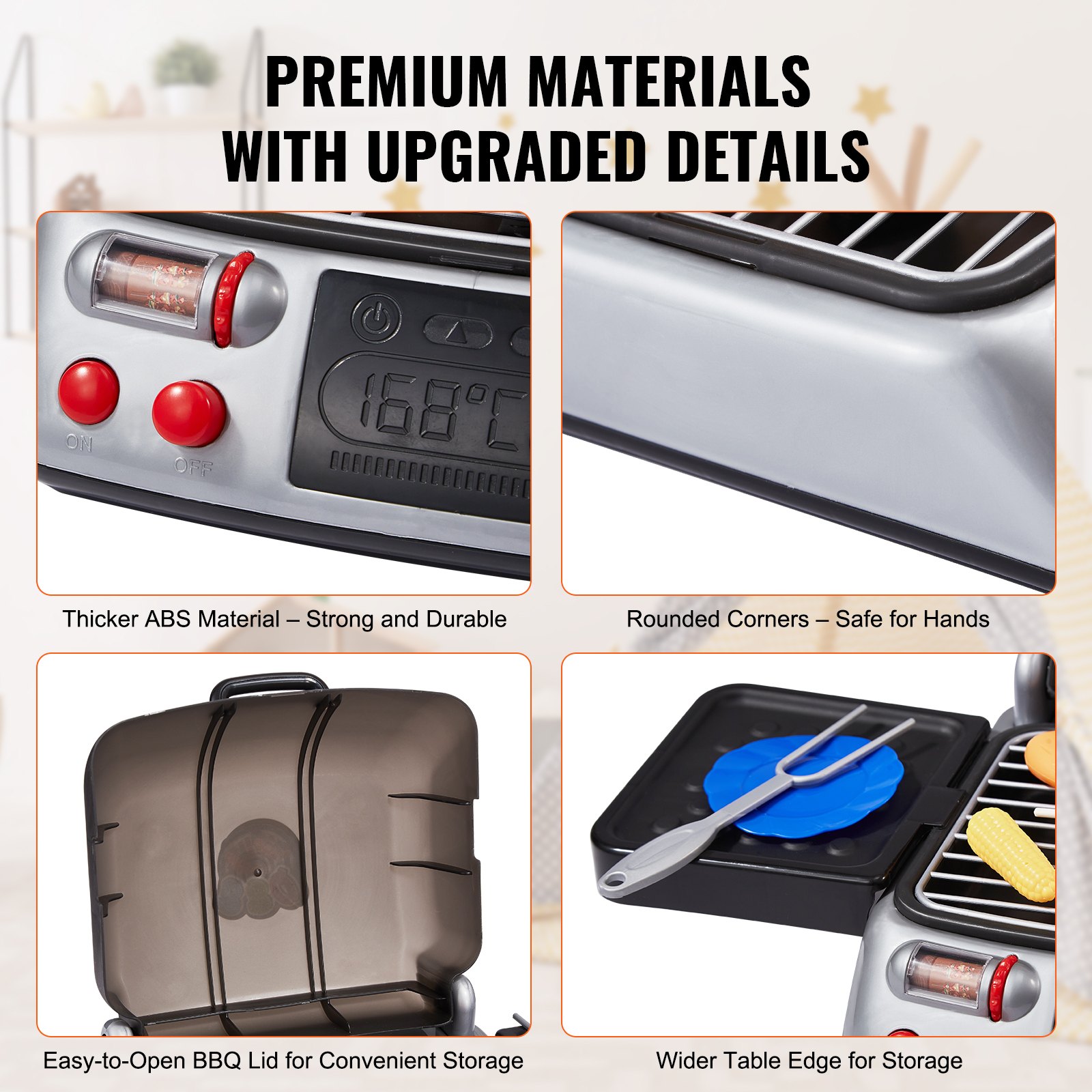 VEVOR Set di Giocattoli per Barbecue per Bambini, con Luce Suono di Fumo Finto, Set di Gioco Interattivo per Barbecue per Bambini Piccoli, Cibo Giocattolo, Accessori da Cucina, per Bambini di 3-8 Anni