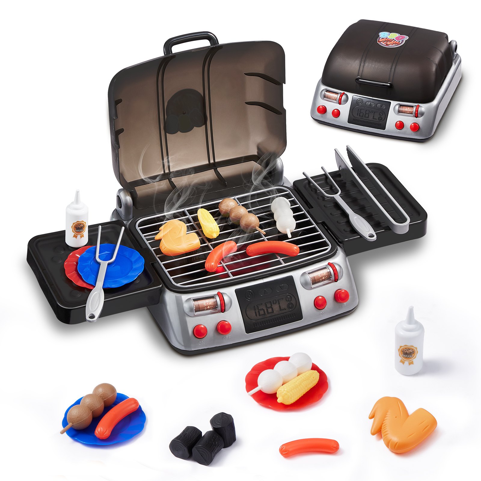 VEVOR Set di Giocattoli per Barbecue per Bambini, con Luce Suono di Fumo Finto, Set di Gioco Interattivo per Barbecue per Bambini Piccoli, Cibo Giocattolo, Accessori da Cucina, per Bambini di 3-8 Anni