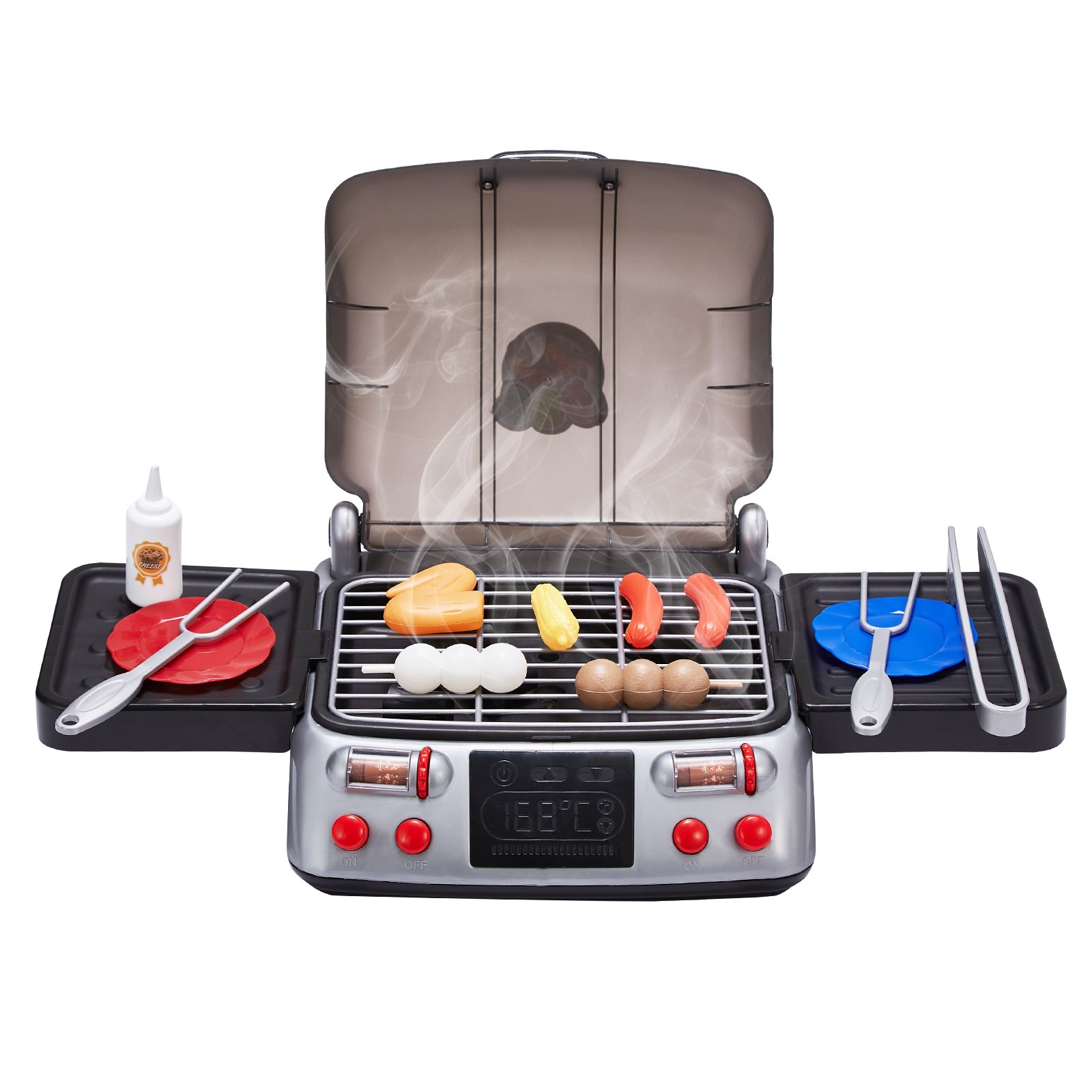 VEVOR Set di Giocattoli per Barbecue per Bambini, con Luce Suono di Fumo Finto, Set di Gioco Interattivo per Barbecue per Bambini Piccoli, Cibo Giocattolo, Accessori da Cucina, per Bambini di 3-8 Anni