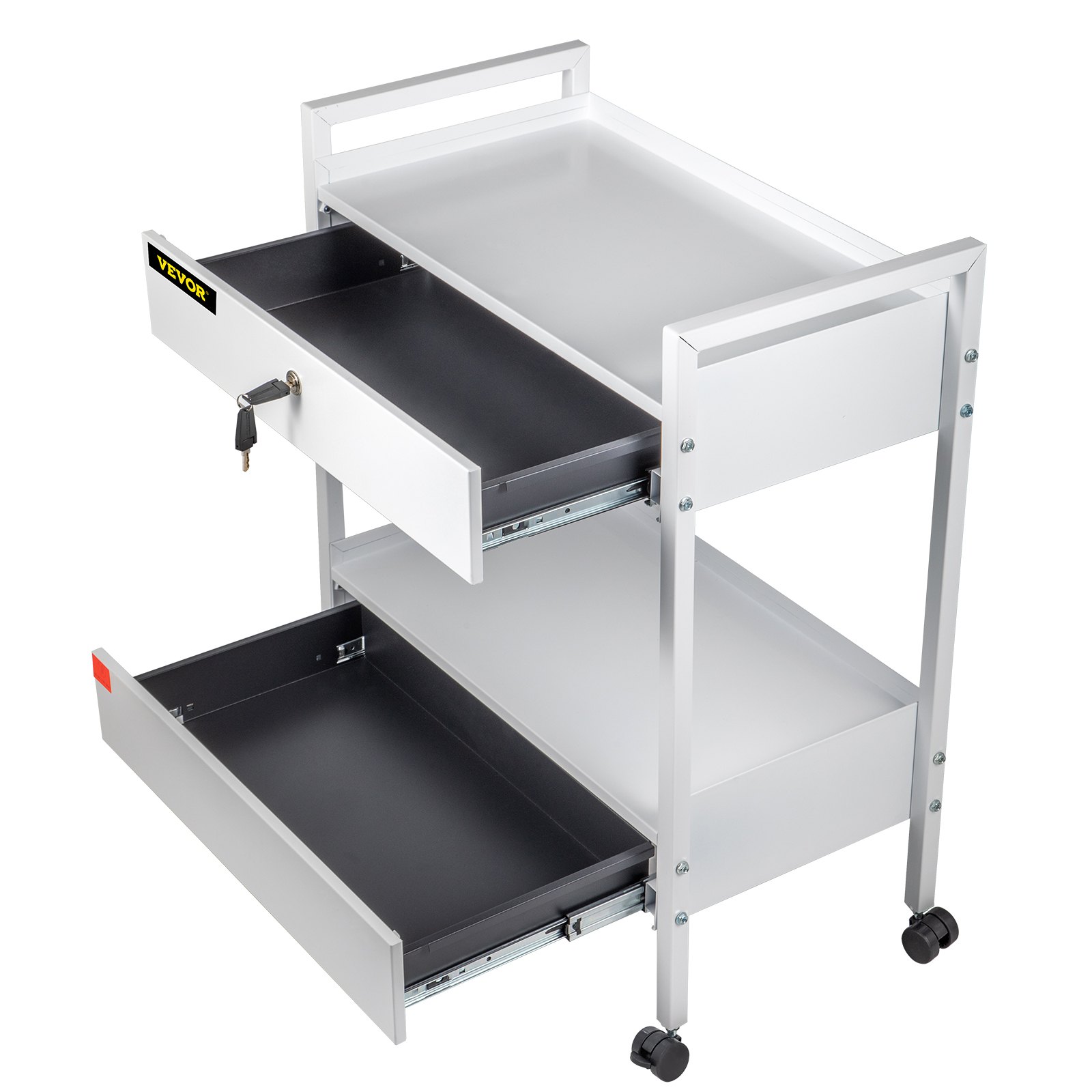 VEVOR Carrello da laboratorio, Carrello multiuso in acciaio inossidabile a 2 livelli Carrello medico Carrello da laboratorio con rotelle a 2 cassetti Carrello da servizio in vernice bianca con rotelle