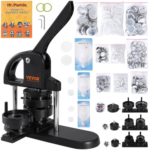 VEVOR Kit per Fustellatrice Manuale di Badge Spillo Bottoni Diametro 25/32/58mm 300 Pezzi, Kit di Punzonatrice Manuale in Plastica per Badge Spillo Fai-da-te con Accessori Completi per Hobby Regali