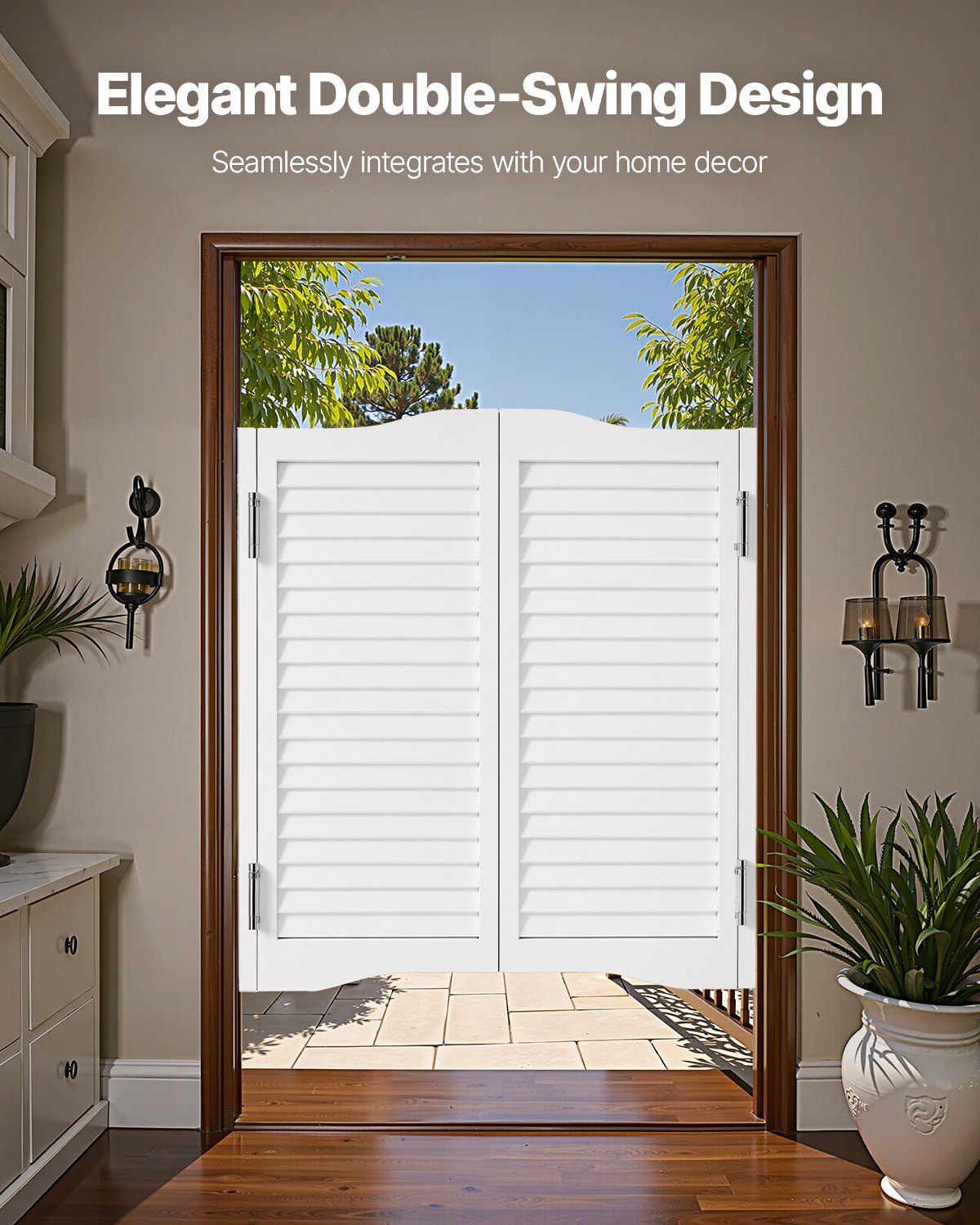 VEVOR Porte Oscillanti per Bar 900 x 900 mm Porte Interne per Saloni con Parte Superiore ad Arco, Doppia Azione in Legno di Pino, con Cerniere e Ferramenta, per Corridoio Cucina Bar Ingresso, Bianco