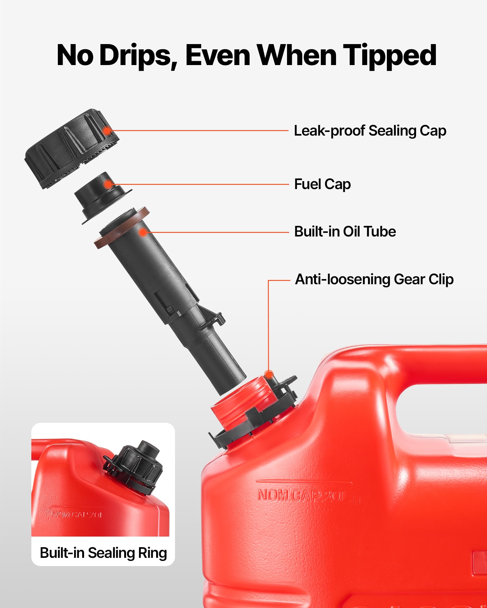 VEVOR Contenitore per Carburante 19 L, Serbatoio per Benzina con Beccuccio e Scala Trasparente, Portata Massima 0,25 L/s, per la Maggior Parte di Auto, Moto, ATV, UTV, Rosso, 4 Confezioni