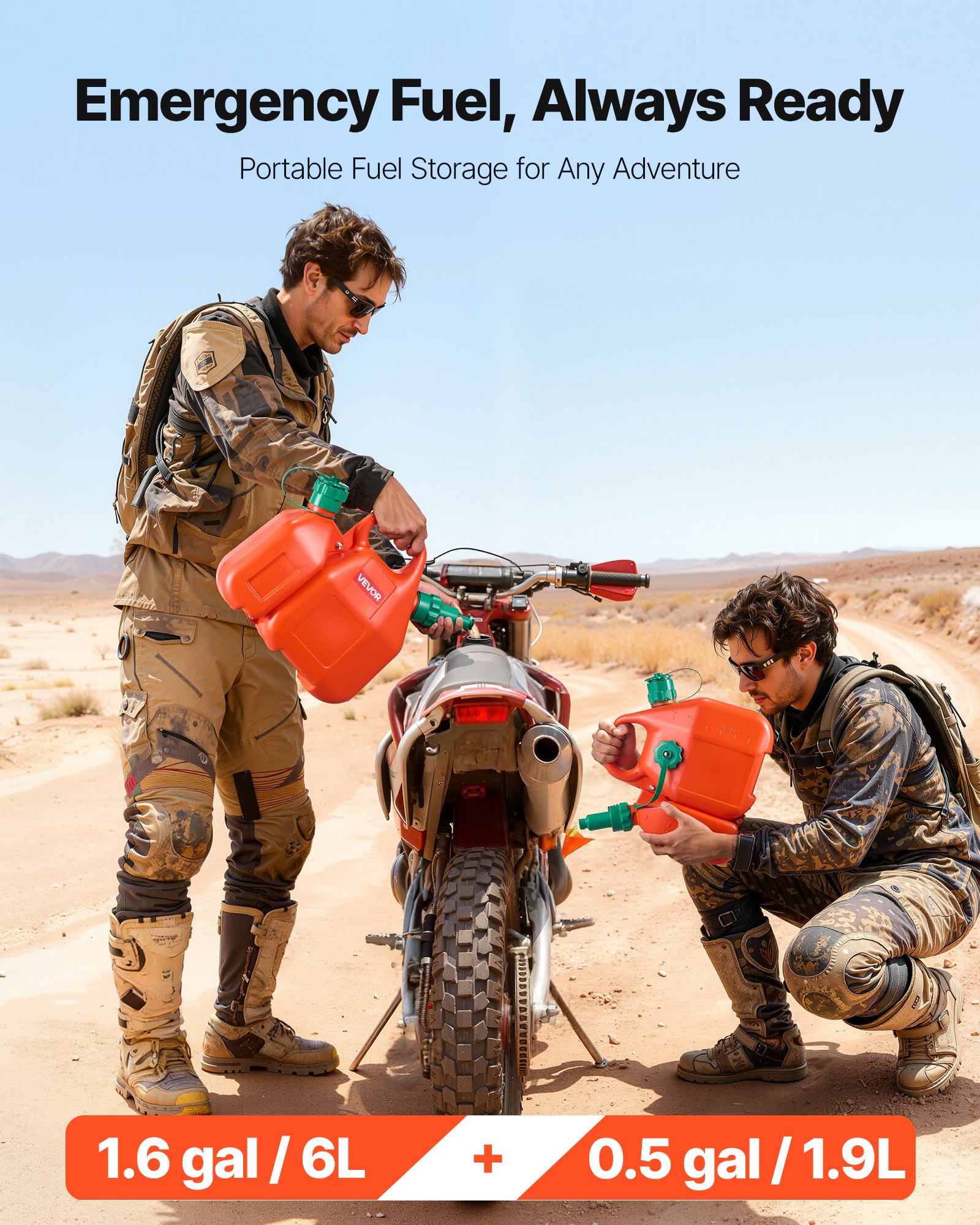 VEVOR Contenitore per Carburante 6 L, Serbatoio Carburante con Beccuccio e Contenitore Olio Extra da 1,9 L, Portata Massima di 0,091L/s, per la Maggior Parte delle Auto, Moto, ATV e UTV