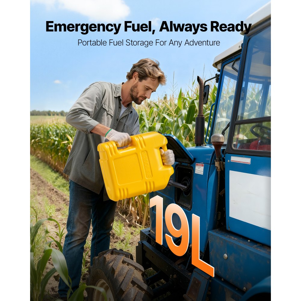 VEVOR Contenitore per Carburante 19 L, Serbatoio per Benzina con Beccuccio e Scala Trasparente, Portata Massima 0,25 L/s, per la Maggior Parte di Auto, Moto, SUV, ATV, UTV, Giallo, 2 Confezioni
