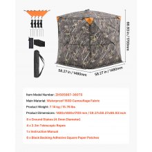 VEVOR Tenda da Caccia Portatile a 360 Gradi, Tenda da Caccia Trasparente per 2 o 3 Persone con Borsa per Trasporto, Riparo Nascosto Resistente con Porta Laterale Silenziosa e Finestra, per Tacchini