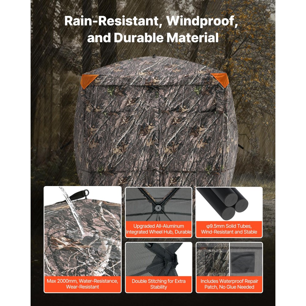 VEVOR Hunting Blind, 4-5 Person See Through Ground Blinds with Carrying Bag, 270 Degree Portable Camouflage Tent, Durable Concealed Shelter with Silent Magnetic Door and Window, for Turkey and Deer