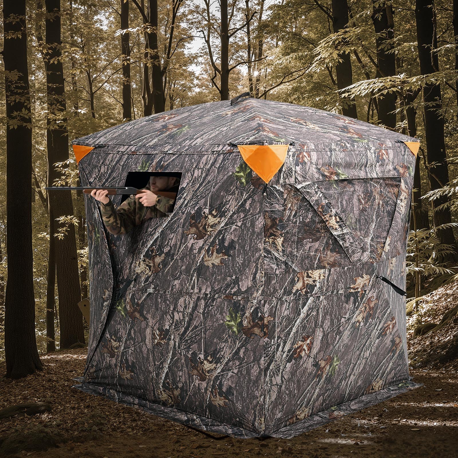 VEVOR Hunting Blind, 270° Ground Blind, 2-3 Person Pop Up Deer Blind for Hunting with Carrying Bag, Portable Resilient Hunting Tent, 3 Horizontal Windows for Turkey and Deer Hunting