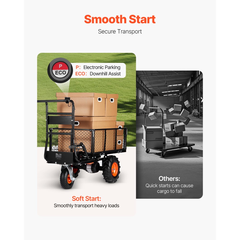 VEVOR Carrello Elettrico di Servizio in Acciaio Alimentato, Carro di Potenza, Capacità 226 kg Carrello da Giardino a Batteria 36 V 432 W con Freno, Carro Elettrico di Assistenza per Impieghi Gravosi