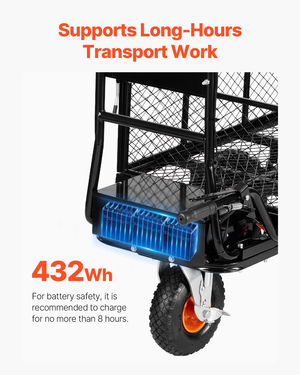 VEVOR Carrello Elettrico di Servizio in Acciaio Alimentato, Carro di Potenza, Capacità 226 kg Carrello da Giardino a Batteria 36 V 432 W con Freno, Carro Elettrico di Assistenza per Impieghi Gravosi