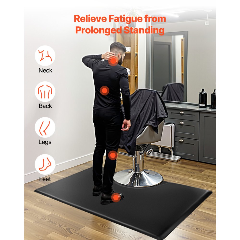 VEVOR Salon Mat for Hairdressers, 1525x915 mm, Anti-Fatigue Floor Mat, Hairdressing Mat 23 mm thick, thickened PVC & PU floor mat with round cutout, beveled edges to protect against tripping