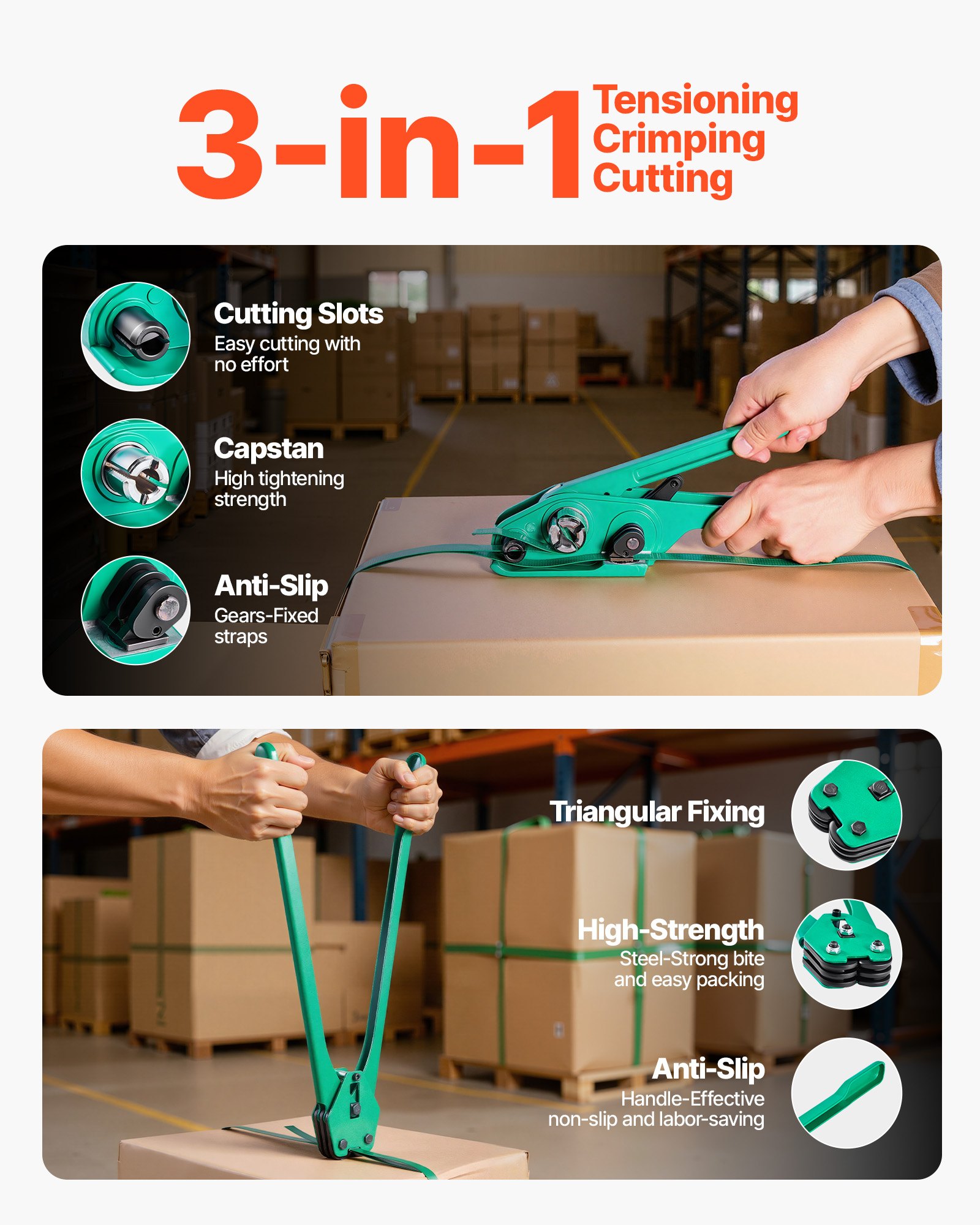 VEVOR Banding Strapping Kit, Heavy Duty Banding Sealer Tool with 457m PET Band, 450 Metal Seals, 150 Corner Protectors & Gloves, Plastic Pallet Packaging Strapping Kit for Warehouse/Shipping/Moving