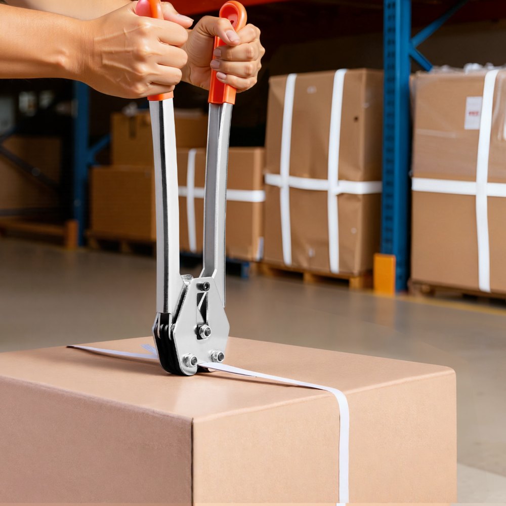 VEVOR Set di Reggiatura per Reggia in Plastica con Tenditore e Sigillatrice, Rotolo di Reggia da 100 m, Kit di Reggiatrici Manuali con 100 Sigilli Metallici, per Imballaggio, Magazzino e Trasporto