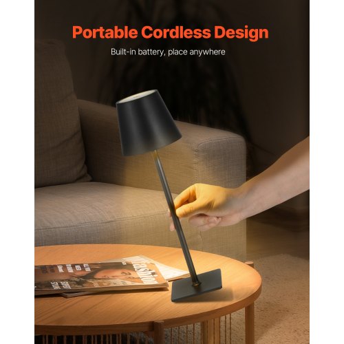 Lampada Da Tavolo Ricaricabile Lampada Da Tavolo Portatile LED In Metallo 15x39 Cm Nero Luce Notturna Camera Bambini