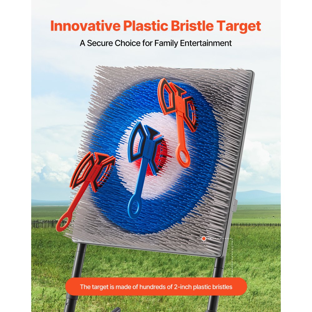 VEVOR Set Gioco per Lancio dell'Ascia, Bersaglio in Setole di Plastica con 8 Asce Struttura in Acciaio Pieghevole, Gioco di Lancio dell'Ascia con Bersaglio per Esterni/Interni da Cortile Giardino
