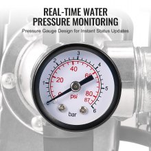 VEVOR Pompa per Pozzi Poco Profondi da 750 W 3700 L/H Pompa Aumento Pressione Automatica Irrigazione, Serbatoio di Pressione 19 L, Pressostato, Sollevamento 50 m Testa della Pompa in Termoplastico