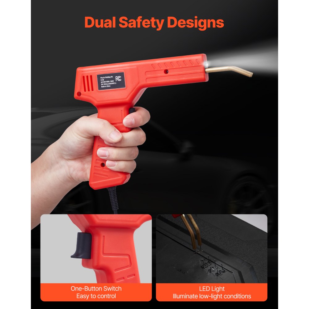 VEVOR Plastic Welding Machine, 100W Plastic Repair Kit with 800 Hot Staples, Welding Gun, Plastic Car Bumpers with LED Light for Kayaks, Toys, Repair of Plastic Cracks