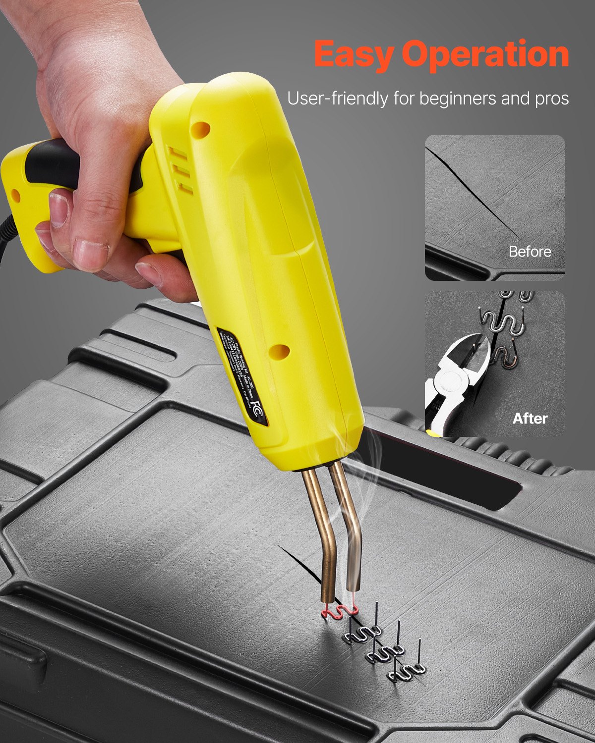 VEVOR Plastic Welding Machine, 220W Welding Gun with 1200 Hot Clamps and 76 Welding Rods, Plastic Repair Kit with LED Light, Carrying Case for Kayaks, Toys, Car Bumper Repair