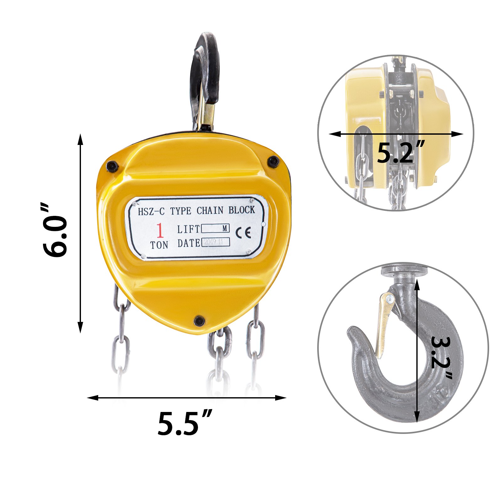 Argano Manuale Paranco Gru Per Argano A Fune Verricello Sollevamento 1t 12m
