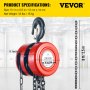 VEVOR Paranco a Catena Manuale in Forma Rotonda Rosso Capacità 2T Altezza 2,5M
