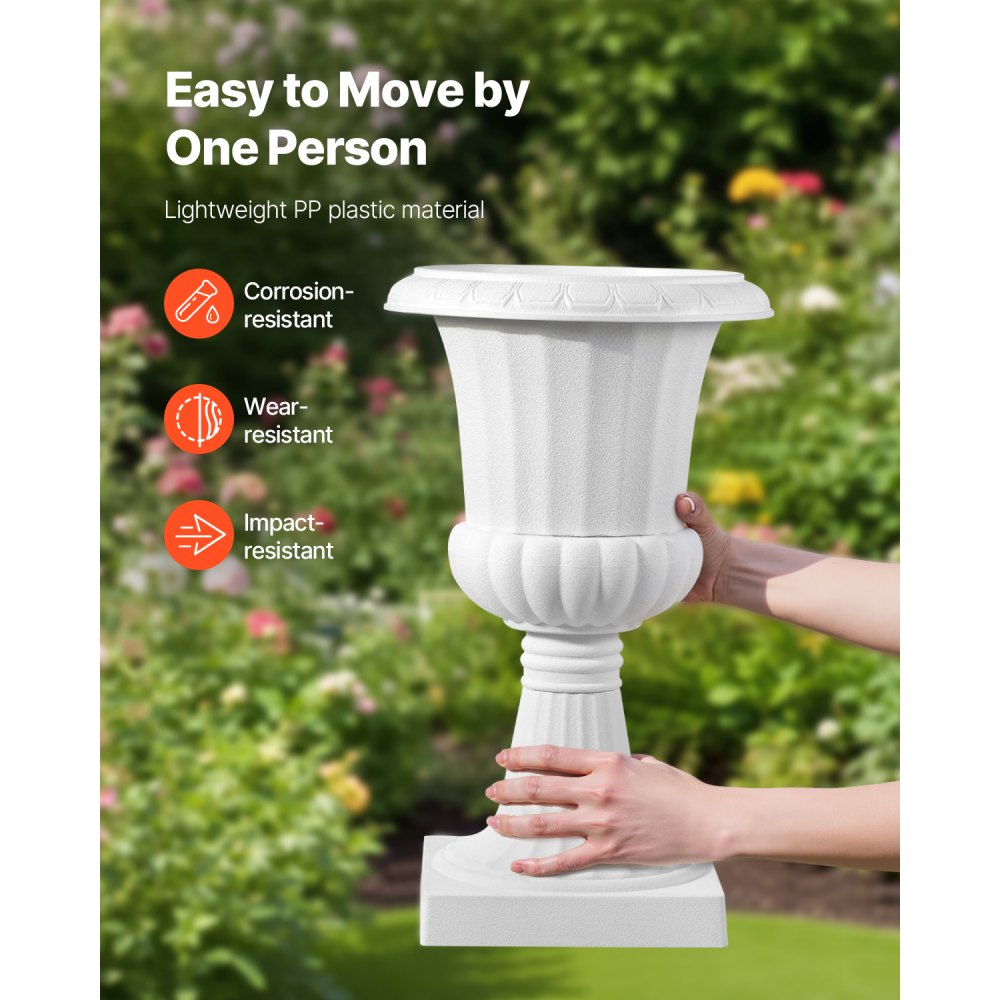 VEVOR Vaso per Fioriere in Plastica 25 x 42 cm, Vaso da Fiori Classico, Set da 2, Urna da Giardino per Piante Urna in Plastica da Fiori per Interni, Esterni, Eventi, Palcoscenici, Ingressi, Bianco