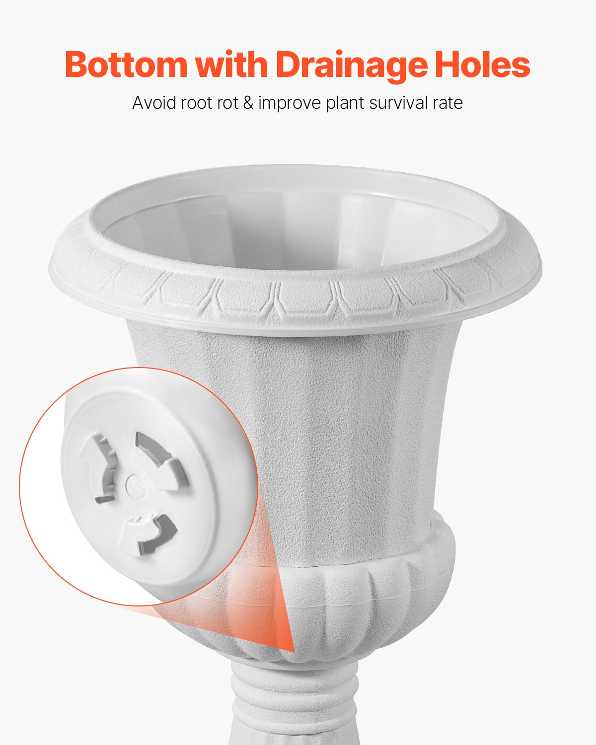 VEVOR Vaso per Fioriere in Plastica 25 x 42 cm, Vaso da Fiori Classico, Set da 2, Urna da Giardino per Piante Urna in Plastica da Fiori per Interni, Esterni, Eventi, Palcoscenici, Ingressi, Bianco