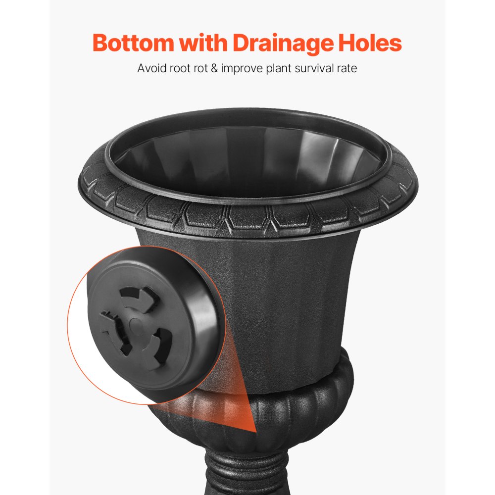 VEVOR Vaso per Fioriere in Plastica 40 x 67 cm, Vaso da Fiori Classico, Set da 2, Urna da Giardino per Piante Urna in Plastica da Fiori per Interni, Esterni, Eventi, Palcoscenici, Ingressi, Nero