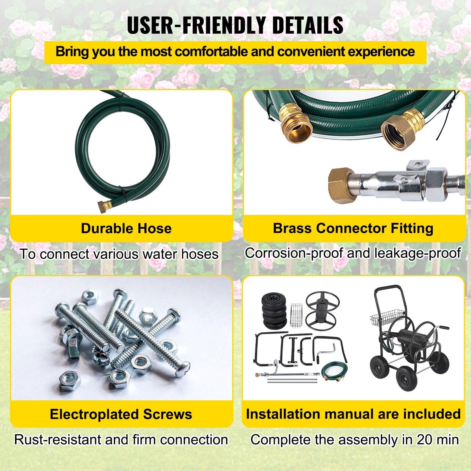 VEVOR Carrello Avvolgitubo da Giardino con 4 Ruote Tubo Irrigazione da Giardino