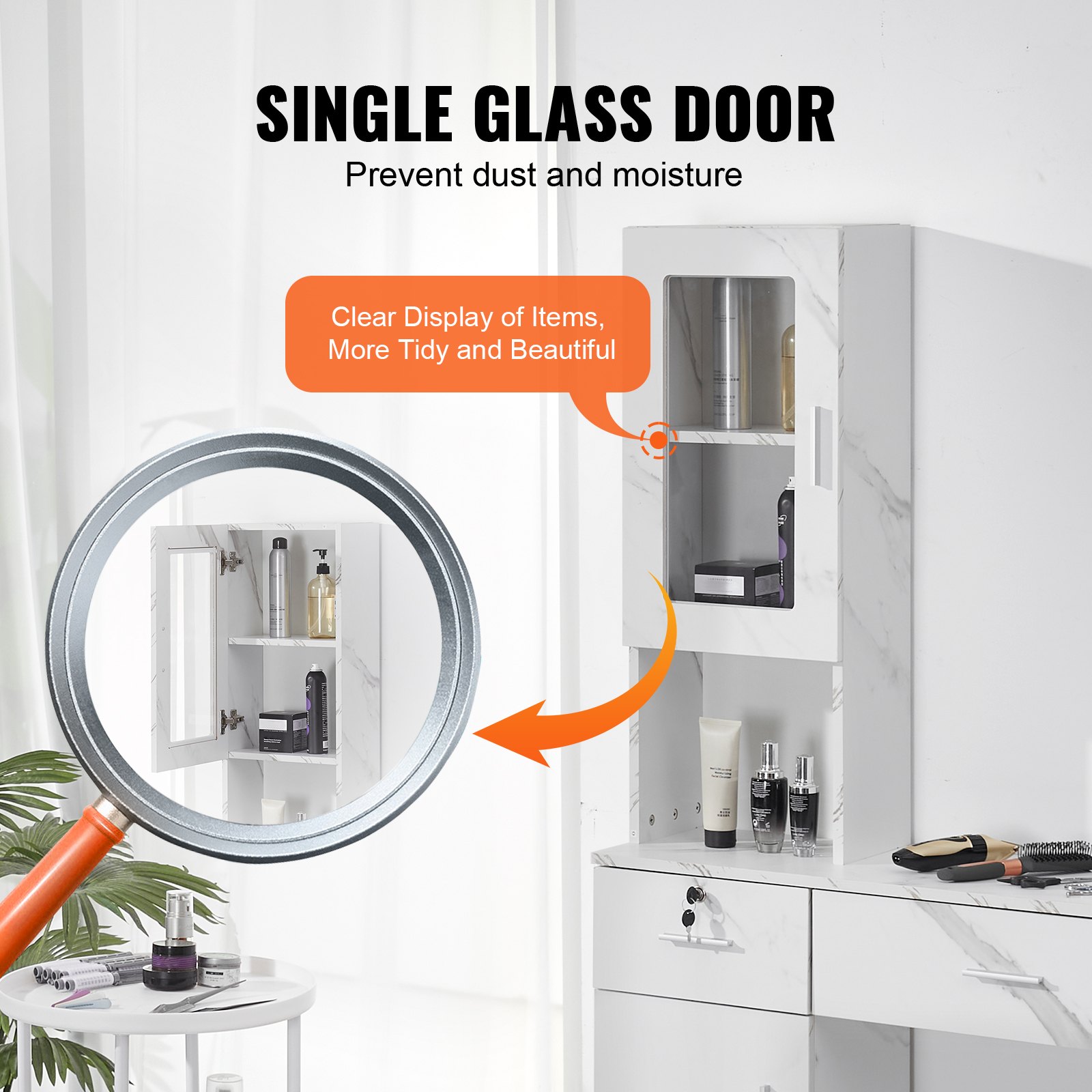 VEVOR Stazione per Salone 102,8 x 30 x 170 cm Stazione per Parrucchiere da Barbiere Montaggio a Parete, Set di Mobili, 1 Armadietto, 3 Piccoli Armadietti, 2 Cassetti (Uno con Serratura),  Bianco