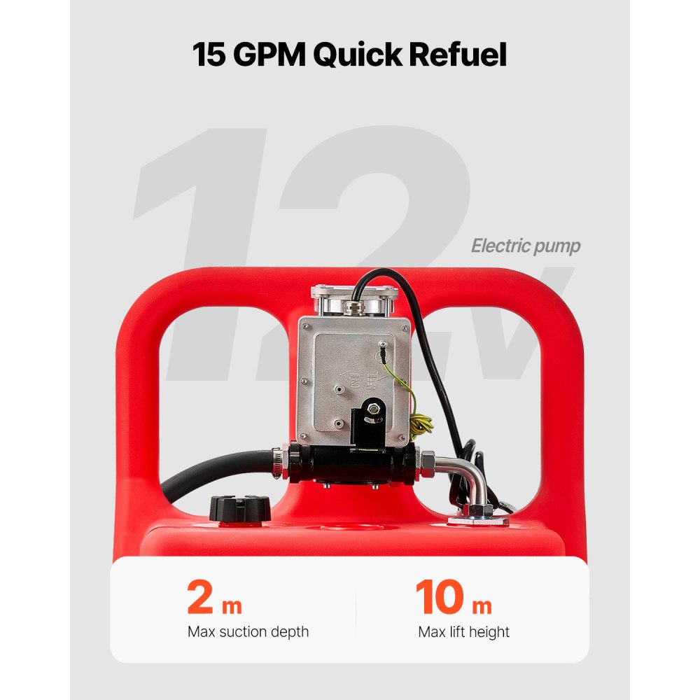 VEVOR Serbatoio di Carburante Portatile con Pompa di Trasferimento del Carburante Elettrica da 12 V CC 15 GPM, Tubo 13 piedi Ugello Manuale Contenitore di Benzina per Motoscafi, Diesel, Benzina