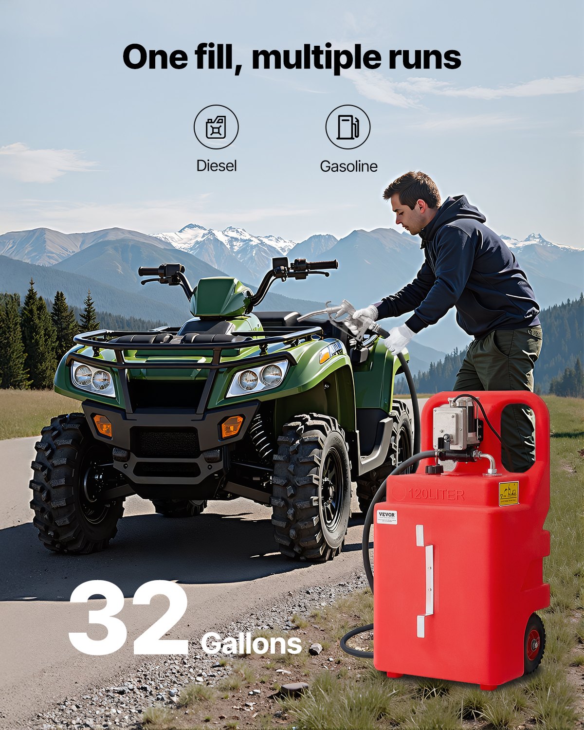 VEVOR Serbatoio di Carburante Portatile con Pompa di Trasferimento del Carburante Elettrica da 12 V CC 15 GPM, Tubo 13 piedi Ugello Manuale Contenitore di Benzina per Motoscafi, Diesel, Benzina