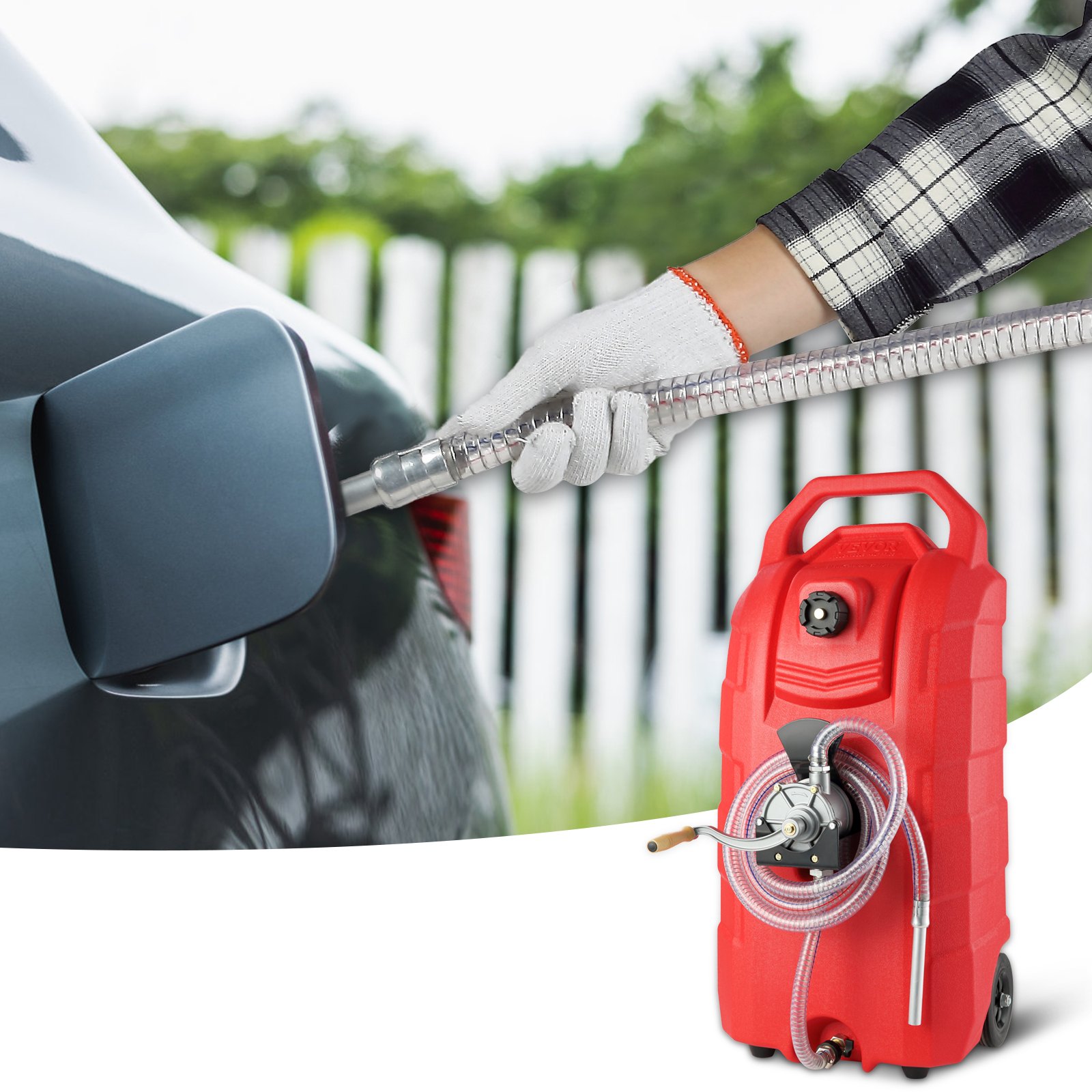 VEVOR Contenitore per Carburante 16 Galloni, 7,8 L/min, Contenitore per Serbatoio Portatile con Ruote in Gomma per Pompa Manuale Trasferimento Carburante per Benzina Diesel Auto Barca Tosaerba