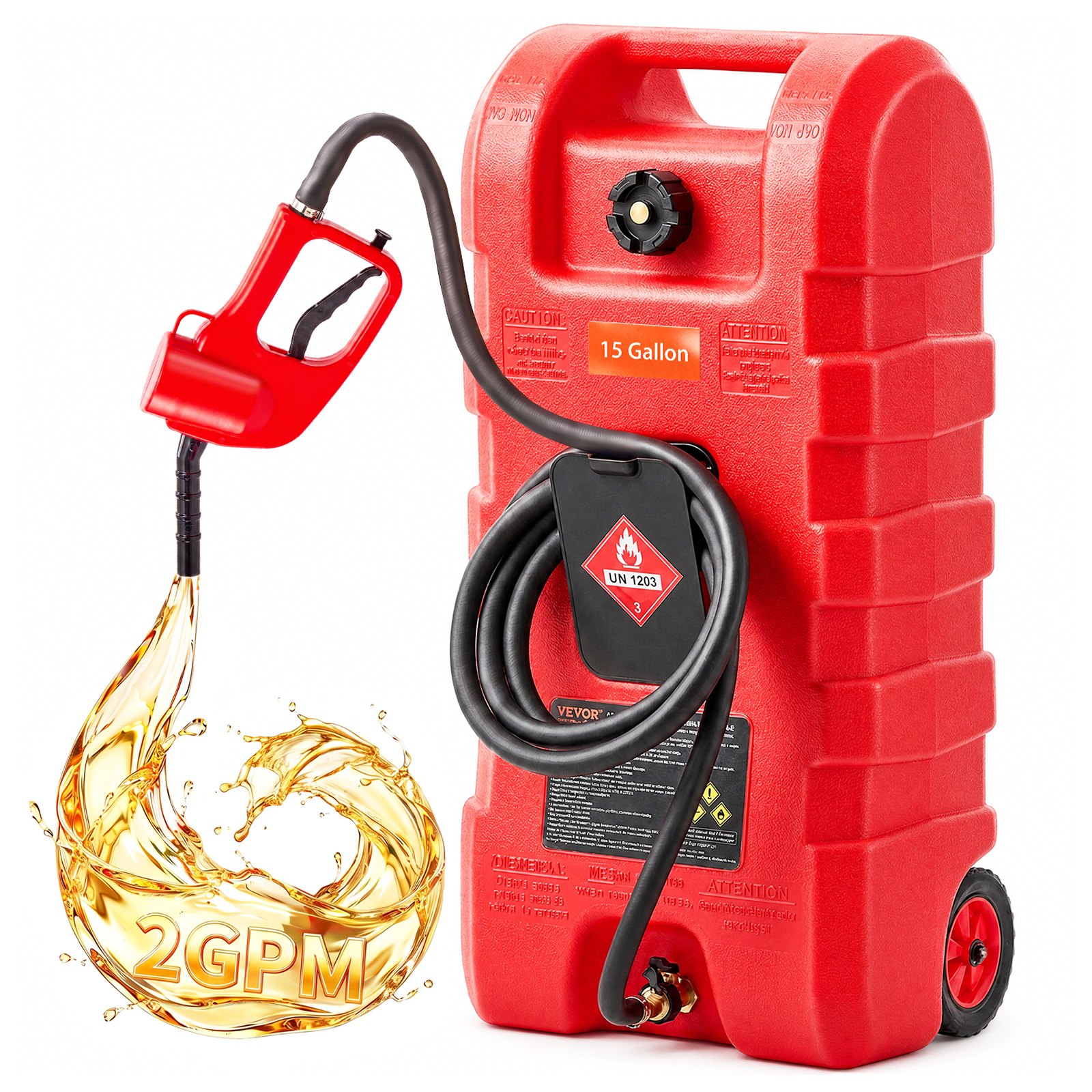 VEVOR Serbatoio di Carburante Portatile 56,78 L Modalità Pompa a Gravità e Manuale, Contenitore per Serbatoio di Carburante con Ruote, Tubo di Mandata 3,04 m e Pompa Manuale, per Motoscafi, Benzina