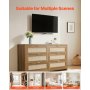 VEVOR Credenza con Armadio Rattan Intrecciato da 144,5 x 45 x 79,5 cm, Carico di 91 kg con 6 Cassetti e Maniglie in Metallo, Mobiletto Moderno in Rattan per Camera da Letto, Marrone Nocciola