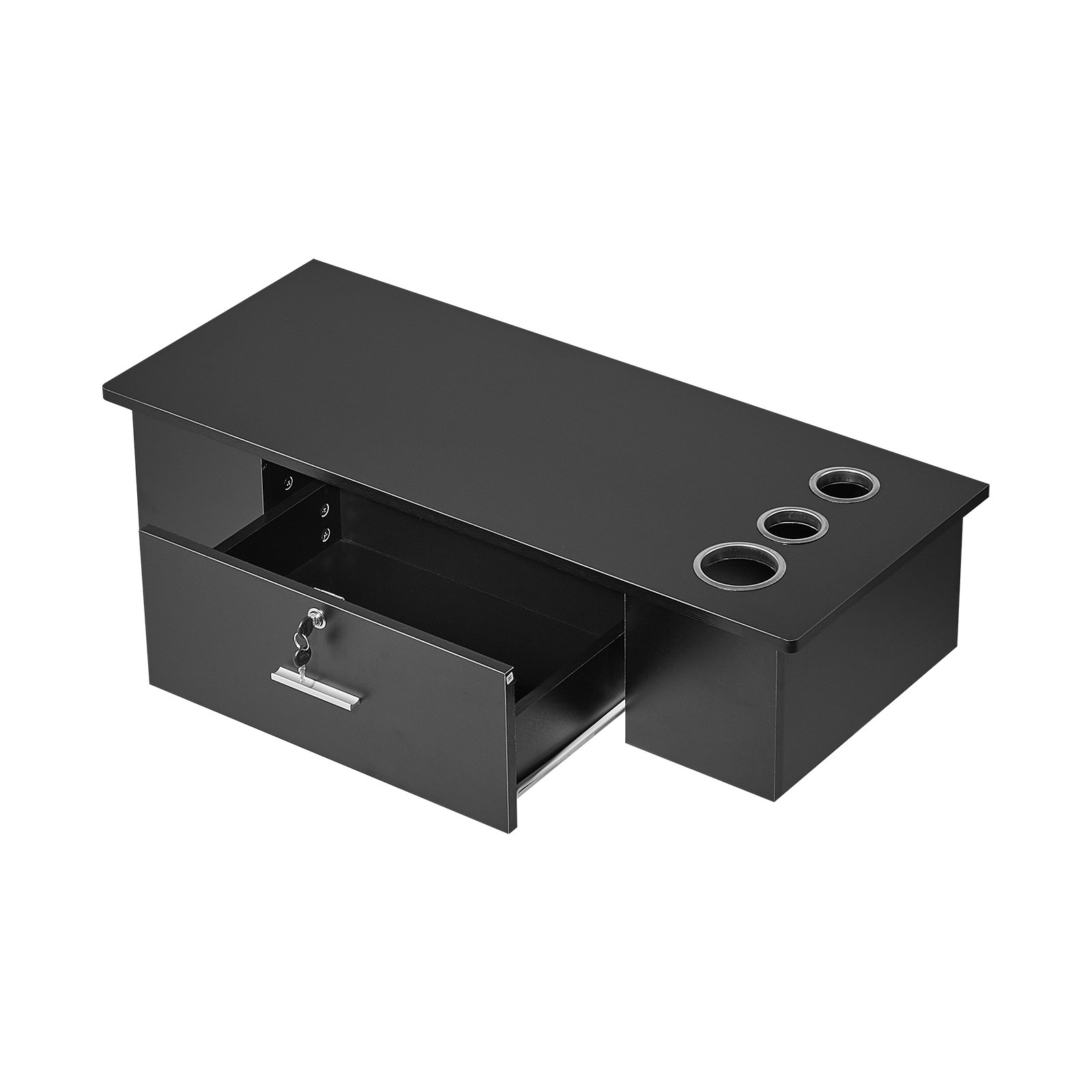 VEVOR Stazione di Montaggio a Parete per Salone 91 x 38 x 21 cm Tavolo da Barbiere con 3 Supporti per Asciugacapelli, Un Cassetto con Serratura, Attrezzatura per Salone di Bellezza, per Barbiere, Nero