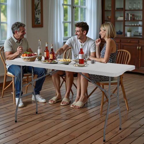 Basics, Tavolo pieghevole rettangolare da 1,8 m, con maniglia per il trasporto, per interni ed esterni, portatile, leggero, da viaggio, picnic, campeggio, nero, 182 x 75 x 73 cm Basics, Tavolo pieghevole rettangolare da 1,8 m, con maniglia per il trasporto, per interni ed esterni, portatile, leggero, da viaggio, picnic, campeggio, nero, 182 x 75 x 73 cm