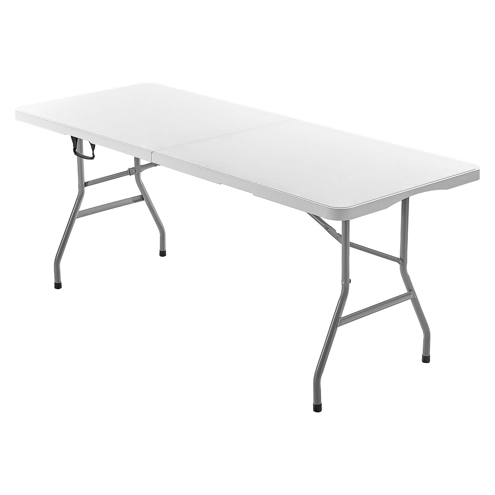 VEVOR Tavolo Pieghevole a Metà, Tavolo in Plastica Resistente Portatile e Rettangolare da 1800x700x730 mm, per Interni ed Esterni con Maniglia Integrata, per Feste, Cene, Picnic, Bianco